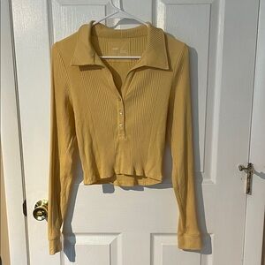 Aerie Mustard Button-Up Ribbed Top